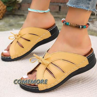 Женские сандалии Лето 2024 Обувь для женщин Сандалии на низком каблуке Повседневные шлепанцы Летние Zapatos Mujer Элегантные туфли на танкетке ПУ