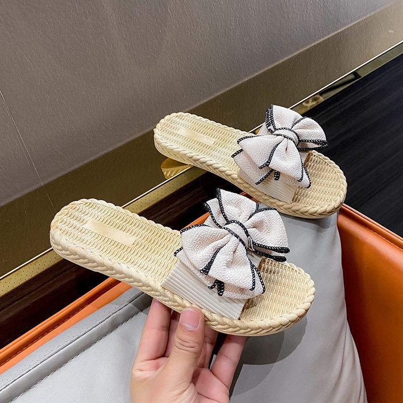 Women's Lightweight Non-Slip Fashion Bow Beach Sandals: Stylish, Cool, Flat Toe-Post Summer Slippers for Outdoor Wear