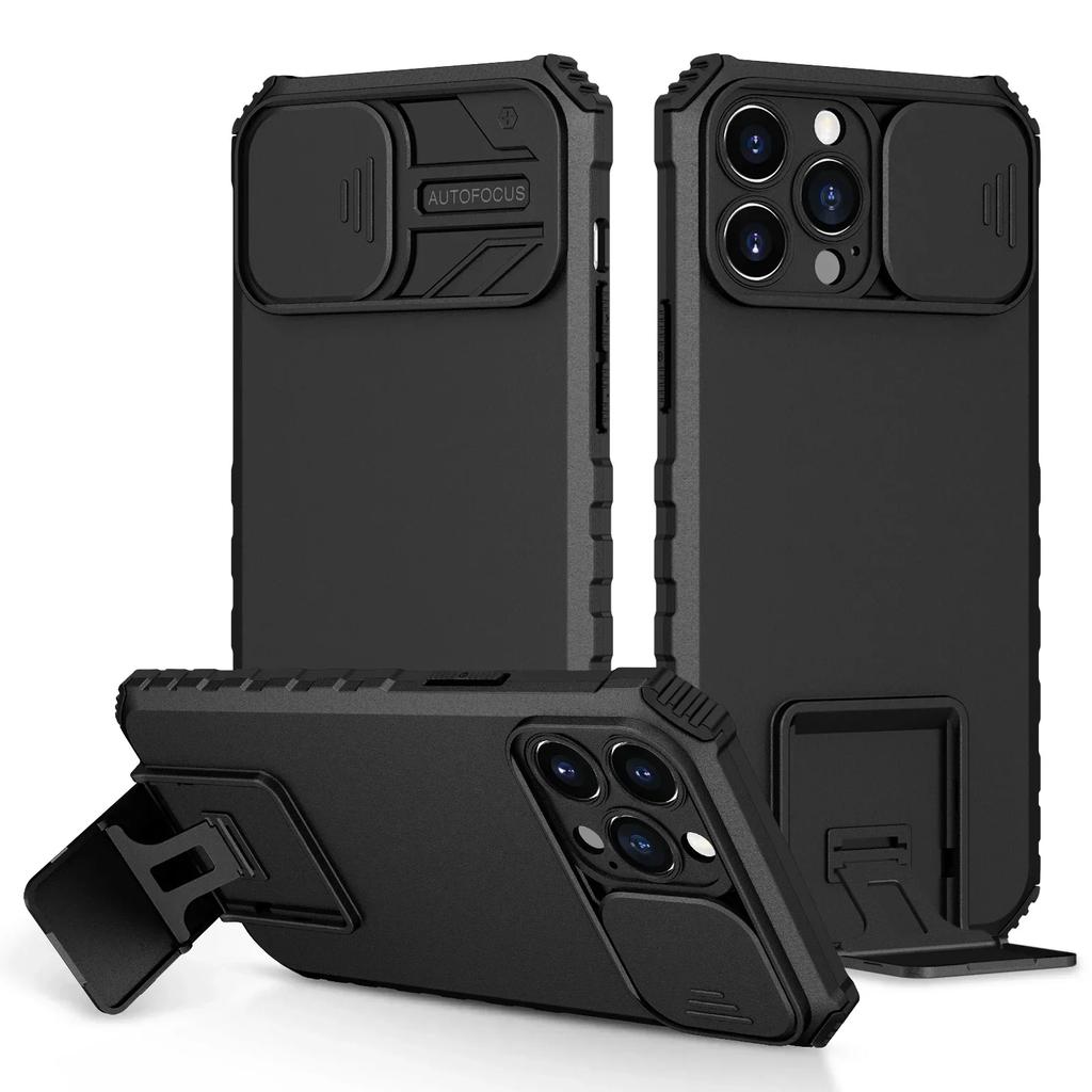 Бронированный противоударный чехол для iPhone 17 16 15 14 13 12 11 Pro Max Plus Сдвижная защита камеры Магнитная подставка-держатель Чехол для телефона