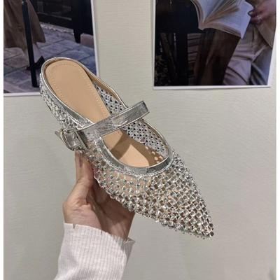 Ретро остроносая металлическая пряжка стразы голова сумки полушлепанцы женские носят модные крутые шлепанцы