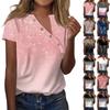 Women's T Shirt Tee Print Button Short Sleeve Daily Weekend Fashion  V- Neck Regular Top