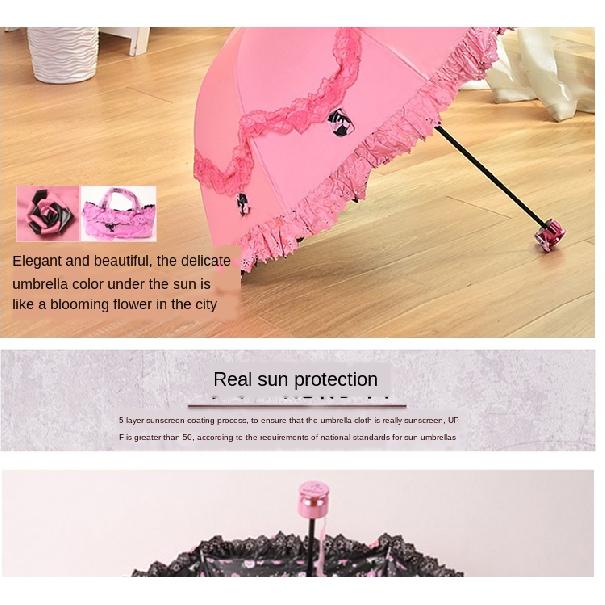 Солнцезащитный кружевной зонтик от дождя, женский солнцезащитный крем, корейский тройной складной зонт, УФ-прозрачный ветрозащитный зонт принцессы, украшение, омбрелло, подарок