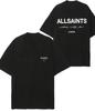 AllSaints London 1994 Двусторонний принт Оверсайз Футболка, Унисекс Британский Минималистичный Стритвир Футболка, 100% Хлопок Тяжелый Повседневный Топ