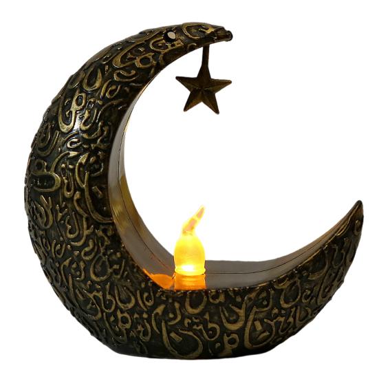 Star Moon Shape Candlestick Candle Lamp EID Ramadan Mubarak Candle Holder Candlestick with LED Light Festive Decoration