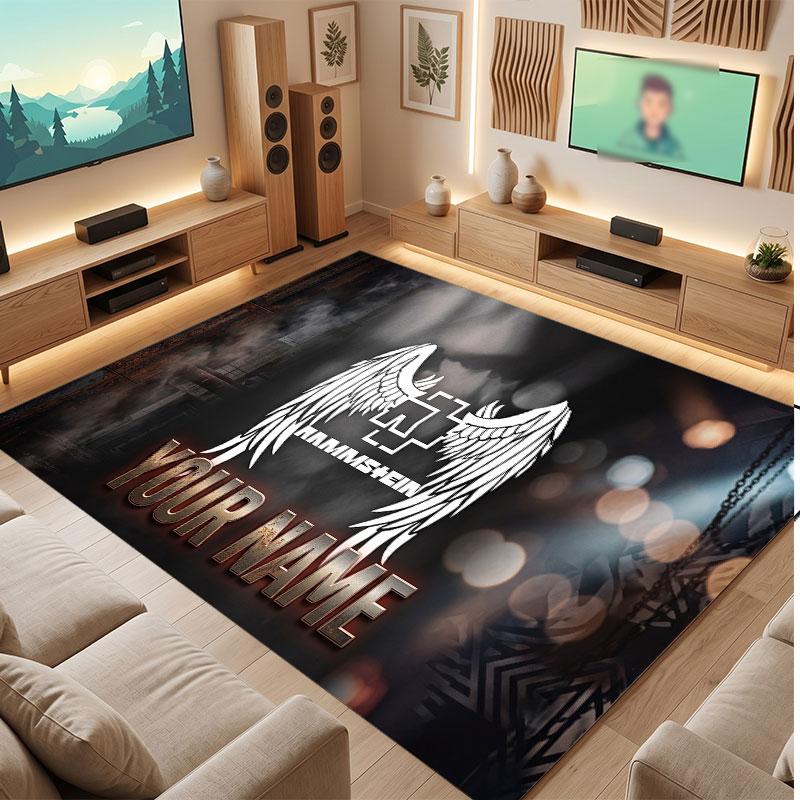 Rammstein Personalized Crystal Velvet Carpet, Customized Name Text Soft Anti‑Slip Rug for Living Room Bedroom