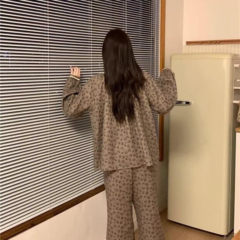 Весенняя новая пижама женская сетчатая красная домашняя одежда с длинными рукавами корейский комплект нижнего белья для девочек пижама домашняя одежда