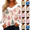 Women's T Shirt Tee Christmas Shirt Long Sleeve Party Christmas Print Fleece Collar V Neck Top
