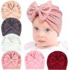 Solid Color Infant Turban Hat Elastic Baby Beanie Cap with Bowknot Decor Fashionable Headdress Cosy Newborn Accessories