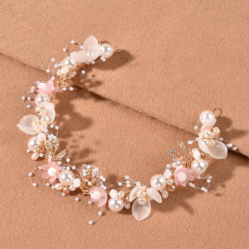 Bridal Wedding Girls Formal Dress Accessories Pearl Handmade Wrist Flower Bracelet Garland Set Headdress Hair