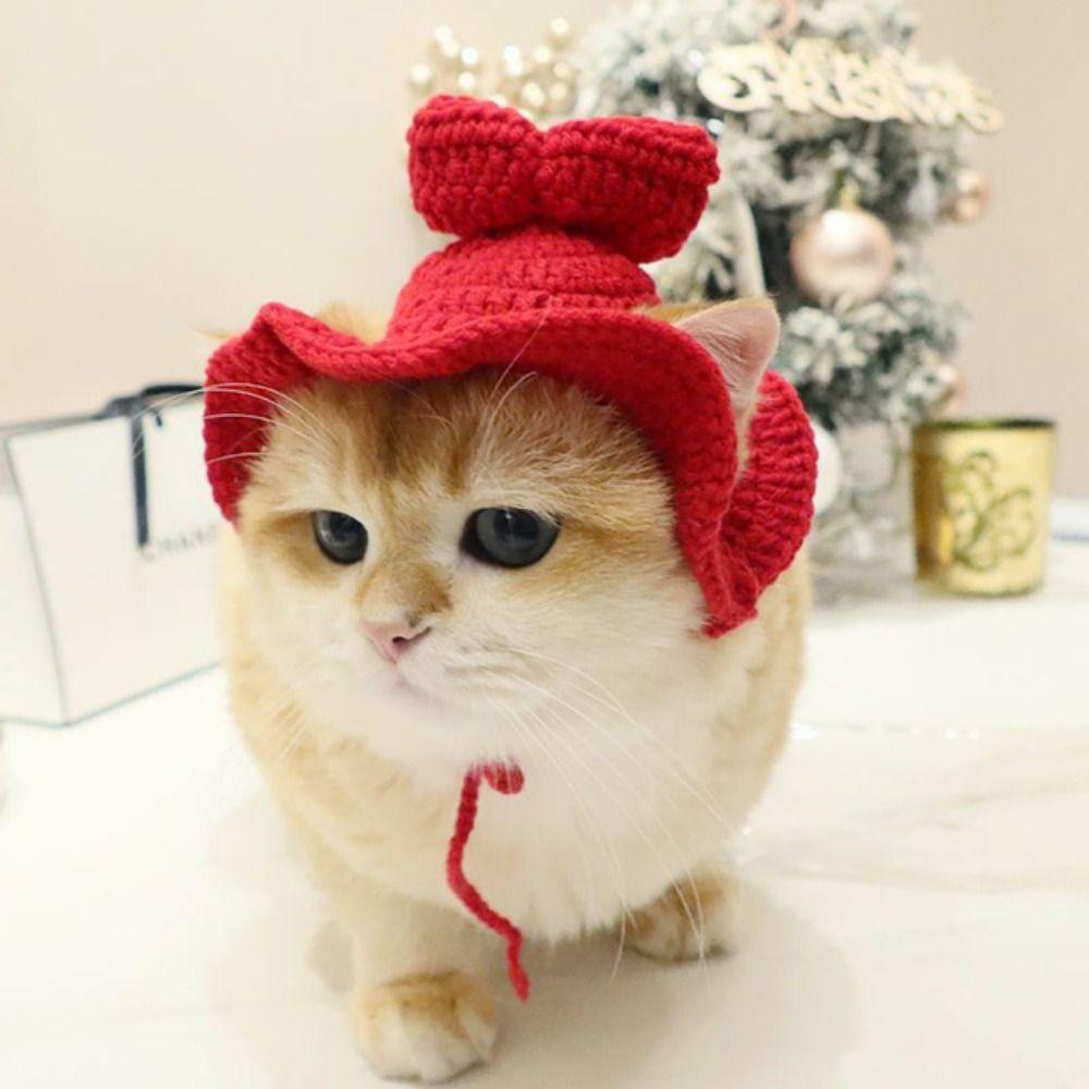 Winter 2023 Warm Elastic Crochet Cat Hat Frog Hat Pet Cap for Party Photo Props
