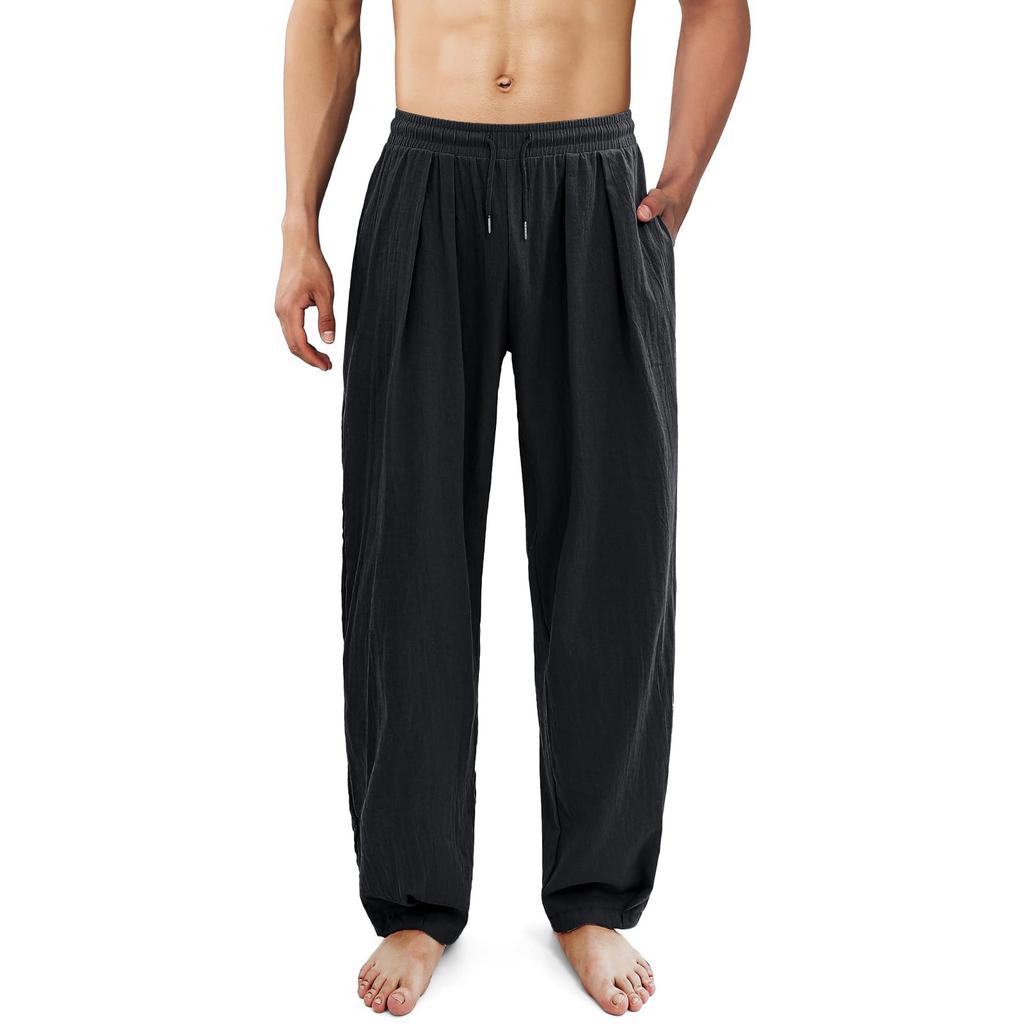 Мужские брюки из хлопка и конопли Four Seasons, тонкие, дышащие, с карманами, свободные, повседневные, широкие брюки, штаны для йоги