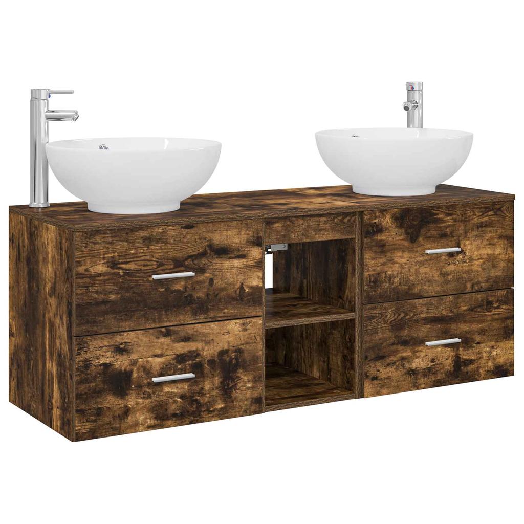 Bathroom Furniture Set 3 pcs Smoked Oak 129 x 44.5 x 80 cm