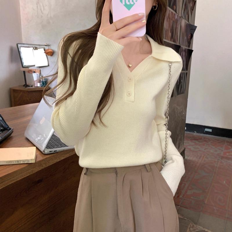 Autumn Style Lo-neck Long-sleeved Knitted Bottoming Shirt Women's New Slim-fit Collar Inner Sweater