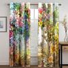 2 Panels Flower Path Printed Curtain Rod Pocket Semi Blackout Window Treatment For Bedroom Office Kitchen Living Room Study Home