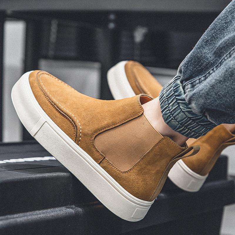 Fashion Chelsea Boots Warm Winter Cowboy Leather Men Boots Comfort High Top Shoes Outdoor Casual Thick Soled Boots Dating Party