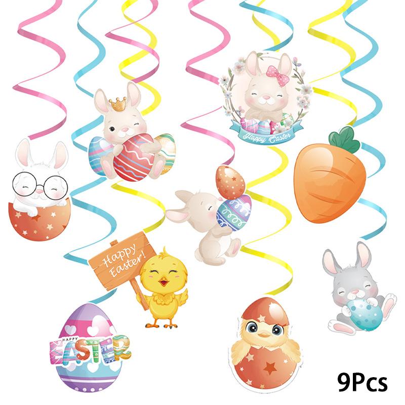 Easter Easter Party Supplies Spiral Hanging Garland Bunny Egg Pattern Balloons Rabbit Cake Topper