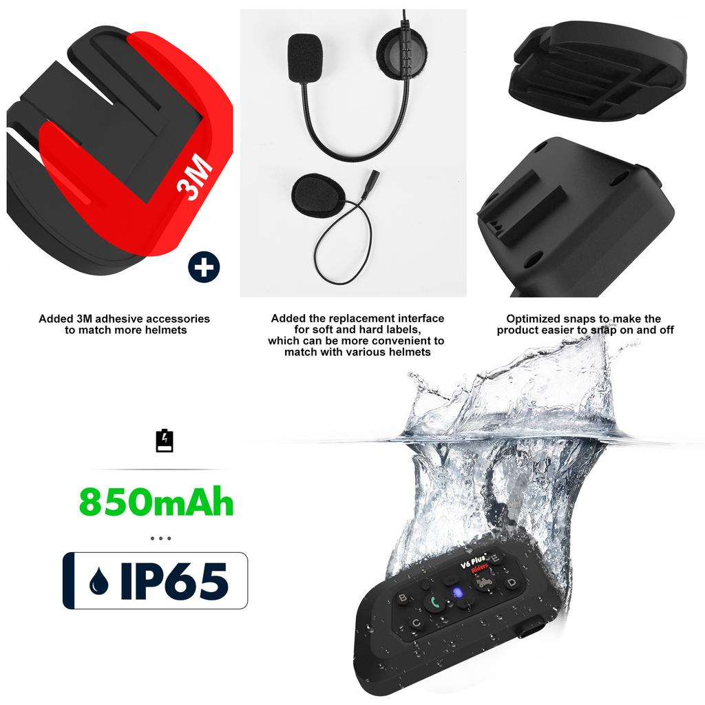 V6PLUS Full Duplex Motorcycle Bluetooth Intercom Helmet System