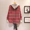 Women's Plaid Hooded Mid-Length Shirt, 2024 Spring/Autumn Korean Style, Casual Versatile Loose Fit.