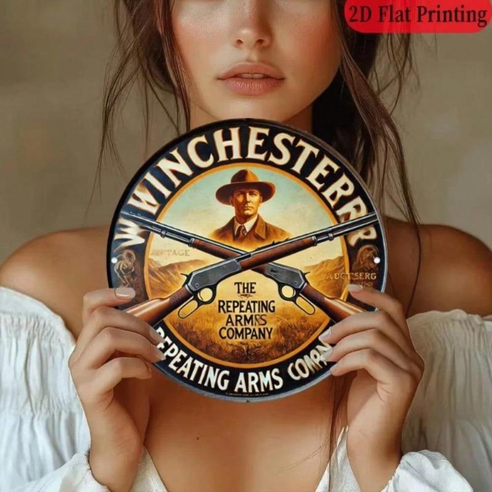Винчестер Repeating Arms Винтажная 2D Алюминиевая Табличка Круглый Металлический Знак Западный Бар Дом Декор для Ружья 8x8 Дюймов