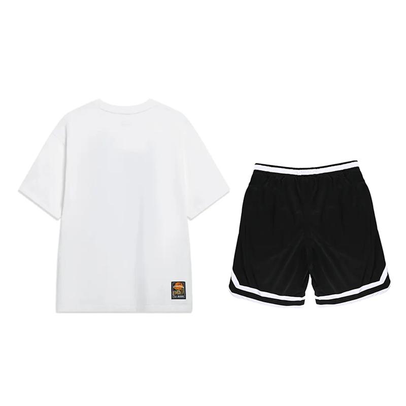 Li-Ning Letter Print Round Neck Short Sleeve T-Shirt Comfortable Striped Shorts Sports Suit Unisex Sportswear YHSU303-1+YAPV001-1