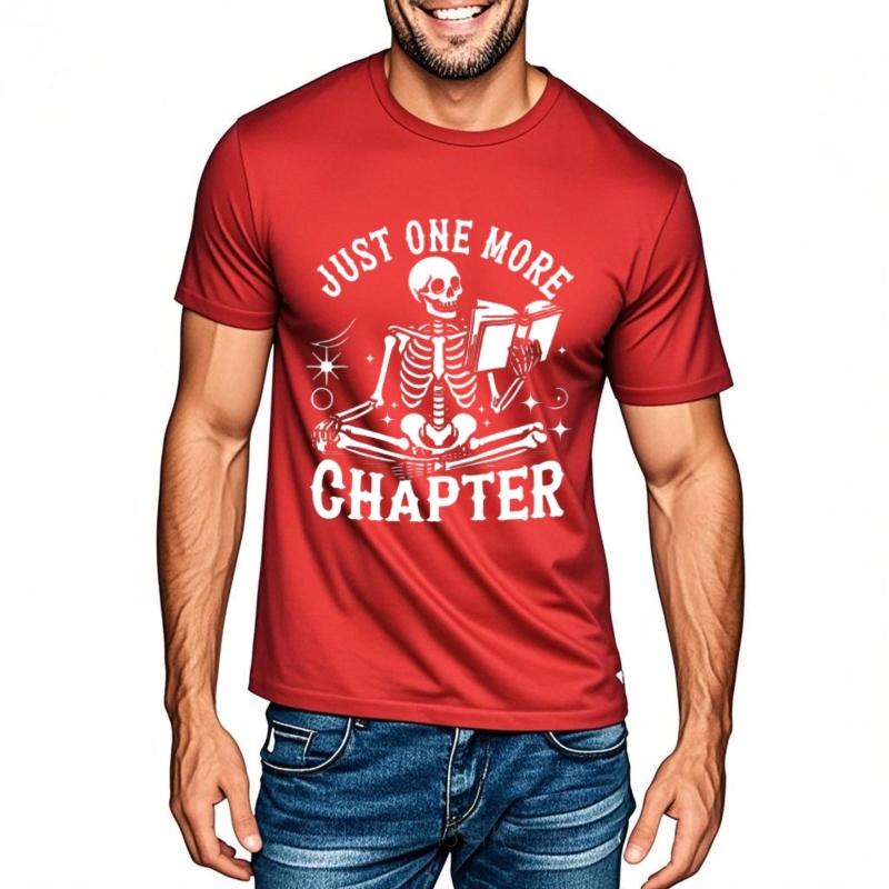 Breathable Casual Tee Male Oneck Tshirt Black Just One More Chapter Skeleton Reading Book Basic Unisex Tops Tshirts For Unisex