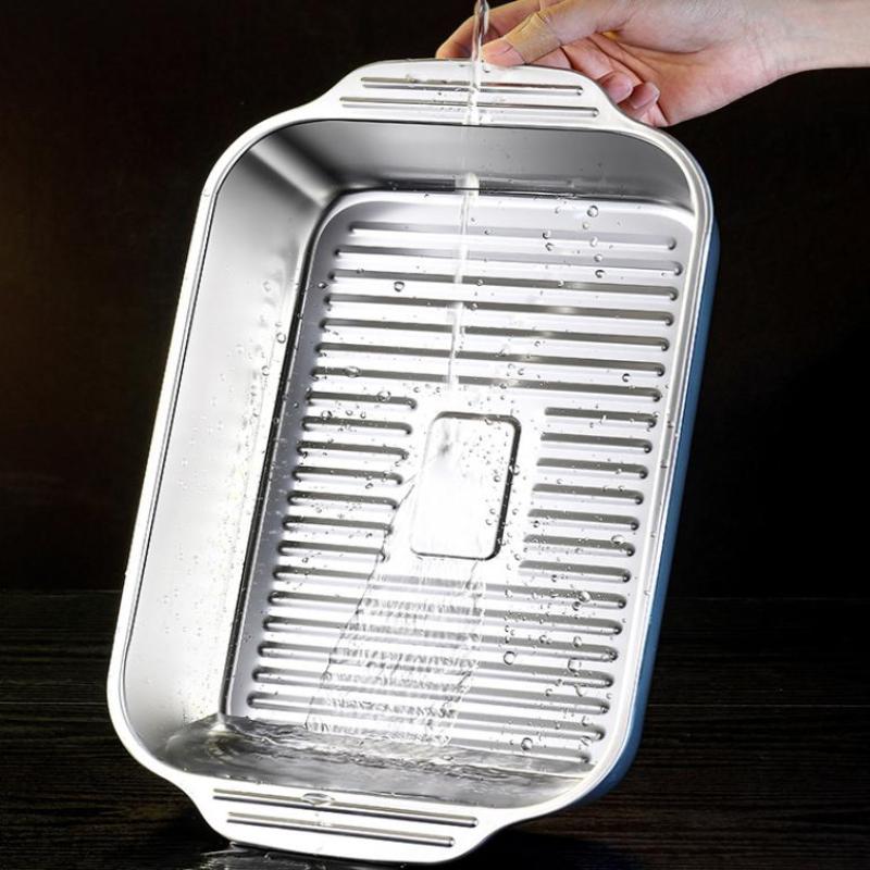 Прямоугольный глубокий поднос из нержавеющей стали с ручкой, нержавеющий многоцелевой поднос для хранения продуктов для использования на кухне, инструменты