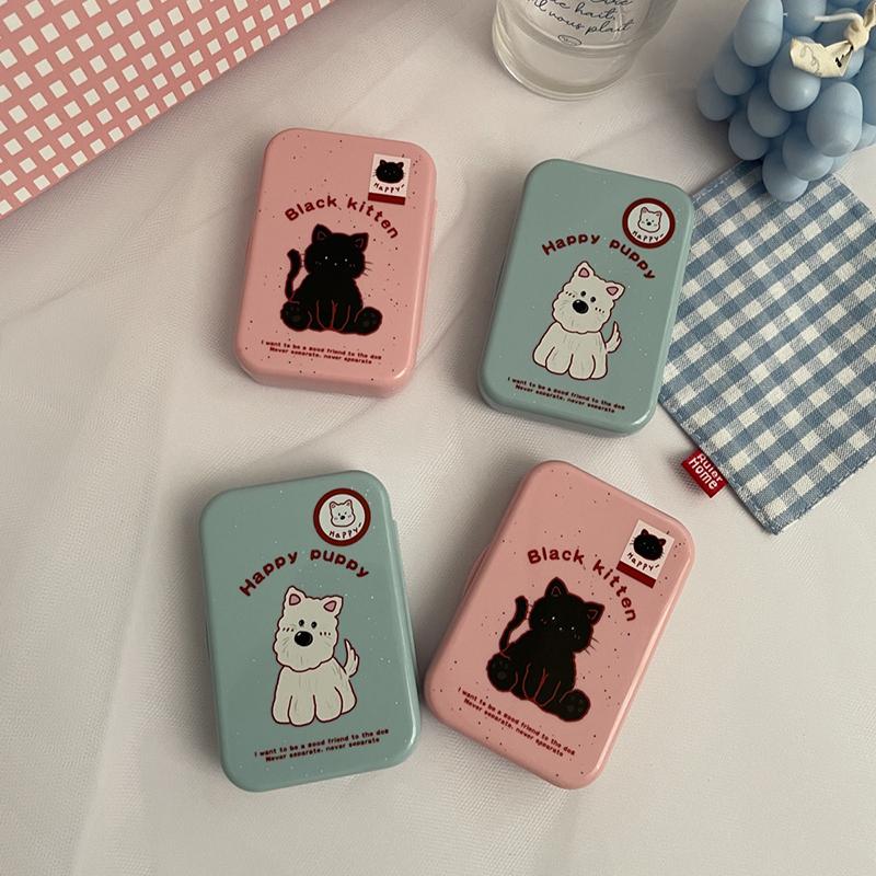 Черный котенок белый собака контактные линзы коробка комплект портативный футляр для контактных линз с пинцетом присоска набор для дорожного набора держатель подарок