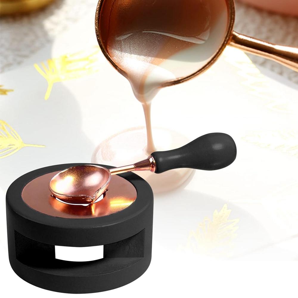 2pcs Black Wax Seal Warmer and Spoon Kit, Wax Melting Pot, Wax Seal Furnace with Wax Melting Spoon for Wax Sealing Stamp