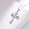 White Gold-Plated Cross Pendant Micro-Paved Necklace, Non-Fading, Christmas Gift Jewelry