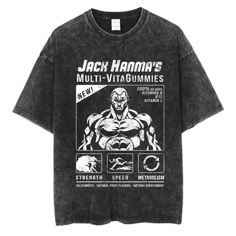 Аниме Футболки Баки Хаману Харадзюку Винтажная Хлопковая Стиранная Футболка для Мужчин Хип-Хоп Уличная Одежда Футболка Оверсайз