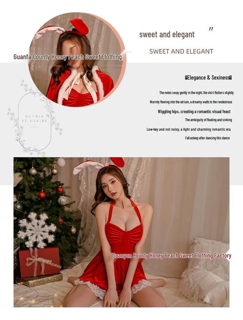 Sexy Red Lace Halterneck Christmas Dress & New Year's Nightgown