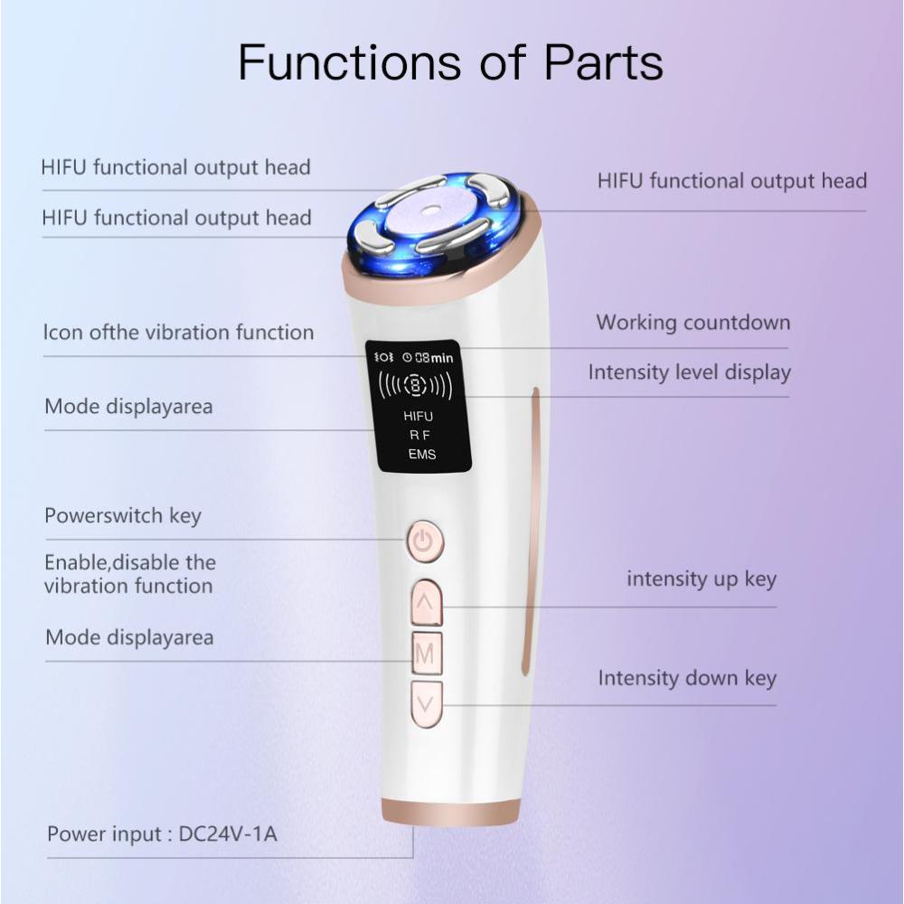 4-In-1 Face Massager Facial Lifting Device HiFu Ultrasound RF EMS Vibration Facial Beauty Device Face Neck Lifting Tightening Anti Wrinkle Skin Care