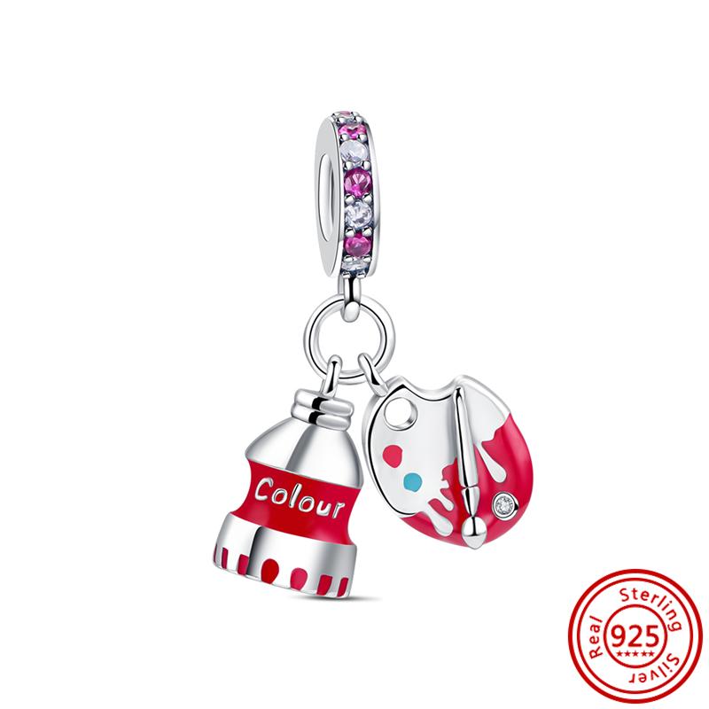 925 Copper Love Dreams Palette Crayon Music Guitar Piano Sports Pendant Beads Fit Original Pantaro Charms Bracelet DIY Zircon