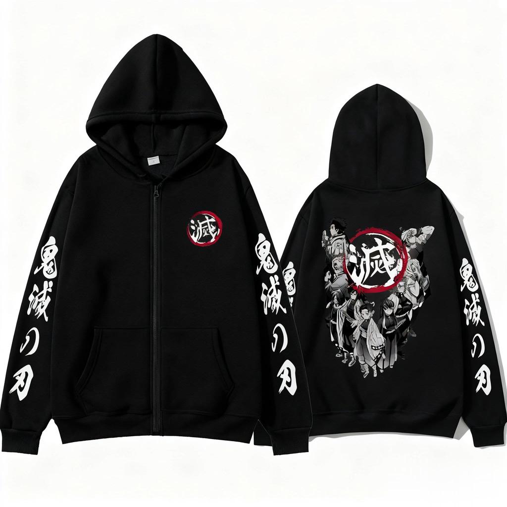 Chinese New Year Y2k New Anime Zipper Hoodie Men's and Women's Devil Killer Printed Sports Shirt Street Wear Hoodie