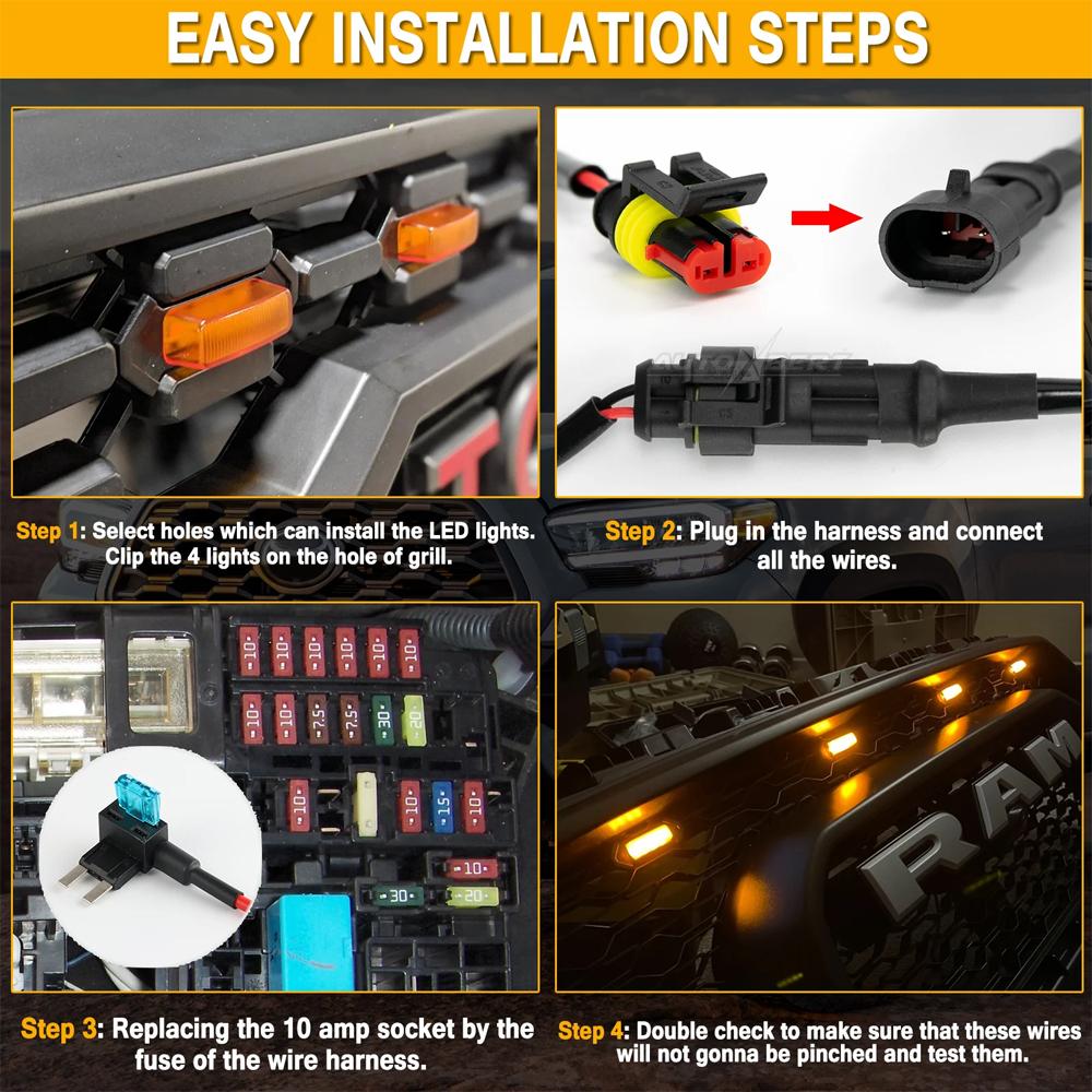 Car Front Grille LED Lights Raptor Style Lights for 2016-up Toyota Tacoma Front Grille Decorative Lighting Warning Lights DRL