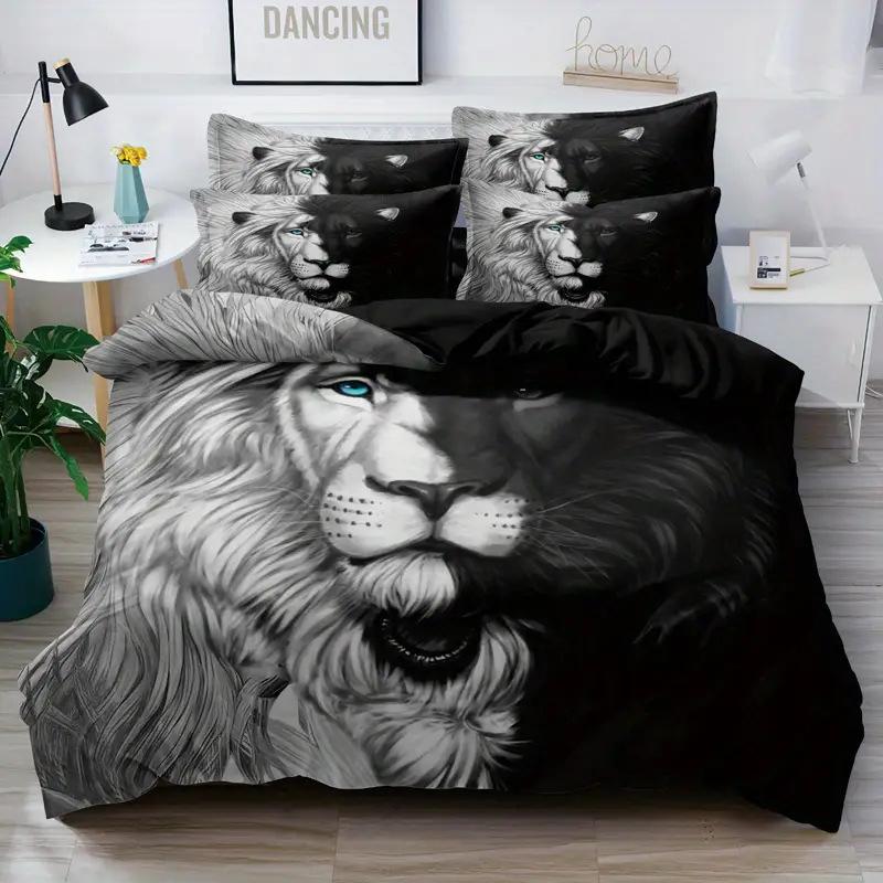 Lion Flower Duvet Cover Set Wildlife Digital Printing Quilt Cover Soft Bedding