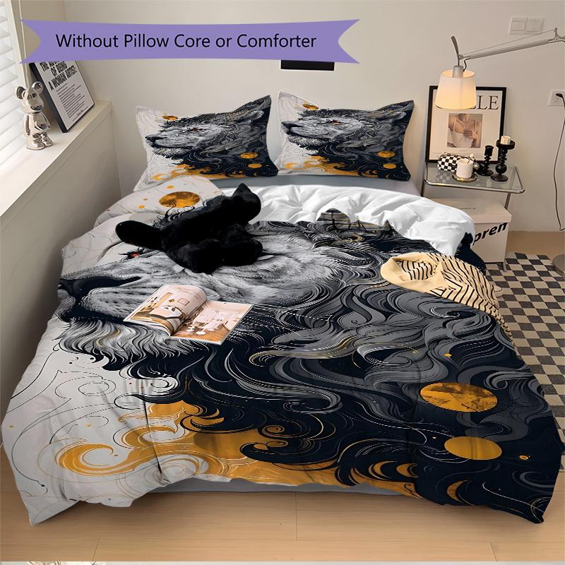 3pcs Lion Headscarf Duvet Cover Set, Soft Comfortable Duvet Cover,Guest Room (1*Duvet Cover + 2*Pillowcase, Without Core) yy251104187