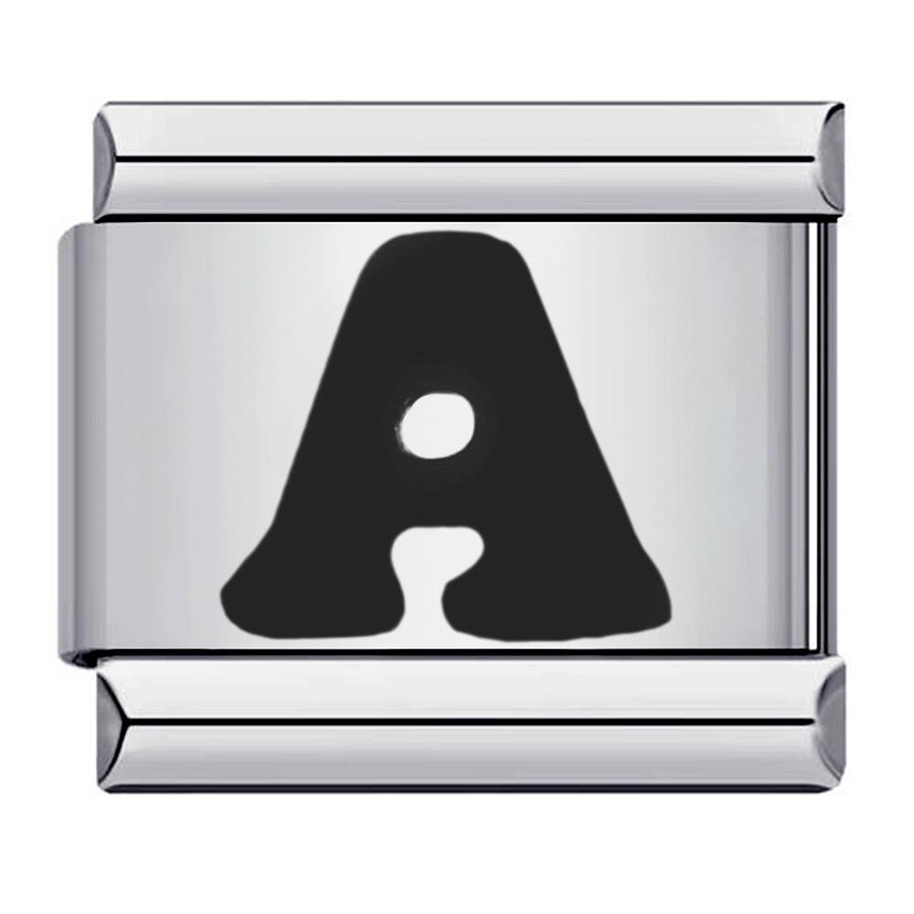 Глазурь черная 26 английских букв AZ итальянские звенья шарм подходит 9 мм нержавеющая сталь женщины мужчины браслет DIY изготовление ювелирных изделий