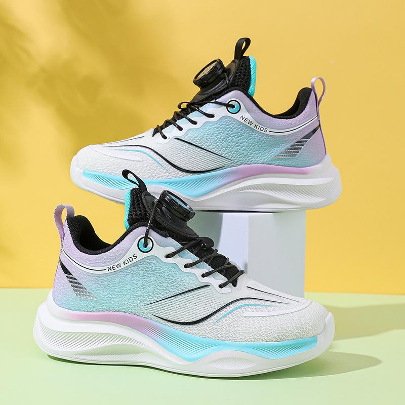 Children's sports shoes boys and girls summer new mesh running shoes single mesh breathable button shoes lightweight cushioning classmates