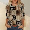 Round Neck 3D Ethnic Geometric Pattern Printed Top Fashionable Casual Long Sleeved Women's T-shirts