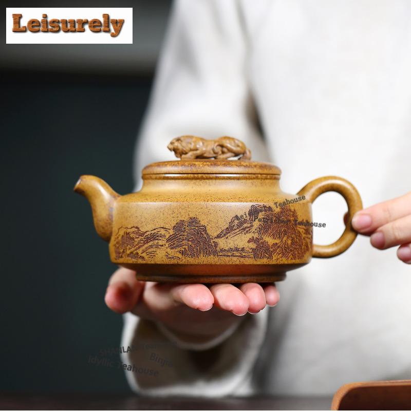 380 мл Исинские фиолетовые глиняные чайники Ручная работа Горшок 'Приседающий тигр' Керамический чайник из сырой руды, обжигаемый в печи Набор для чая Zisha Украшения