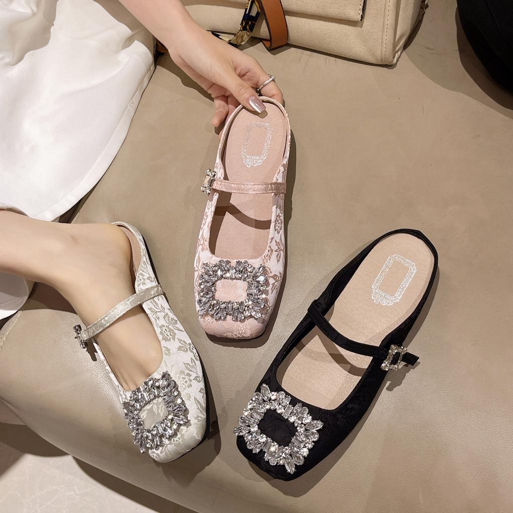 Женские туфли на плоской подошве из искусственной кожи. Удобные туфли без шнуровки с квадратным носком на плоской подошве Мэри Джейн. Мокасины с открытой спиной. Балетные туфли на плоской подошве для женщин. Прогулочная обувь с ремешком на щиколотке.