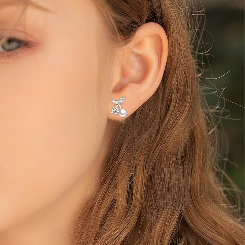 Zoomers Earrings Cherry Cherry Silver Zirconia Plating Cute Popularity South Korea Fashion Accessories Jewelry Fashionable Gift Present Gift Beautiful