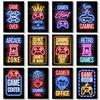 Neon Game Wall Art Canvas Poster Printed Game Board Picture Boys' Game Room Decoration Modern Home