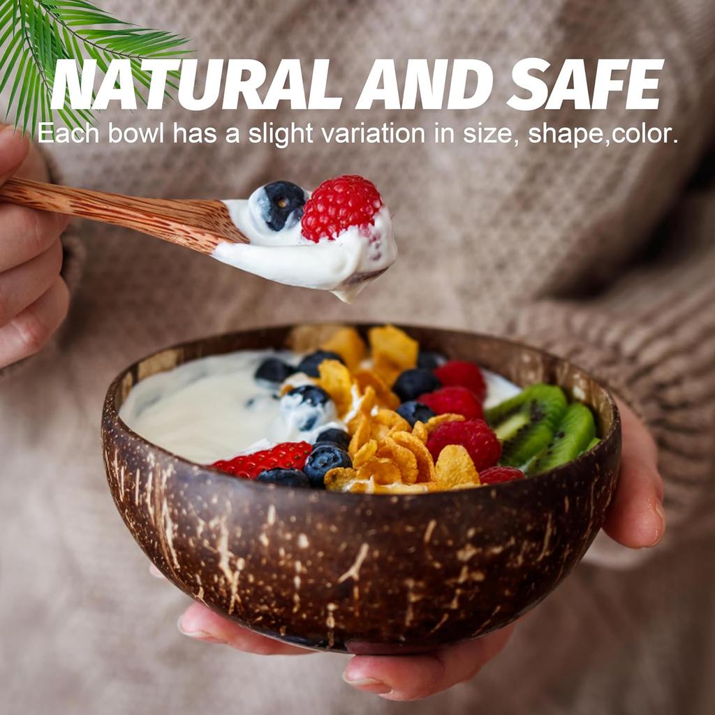 12-15CM Polished Coconut Shell Bowls Serving Dishes Fruit Salad Wooden Reusable Utensils Natural Coconut Bowl Breakfast Party