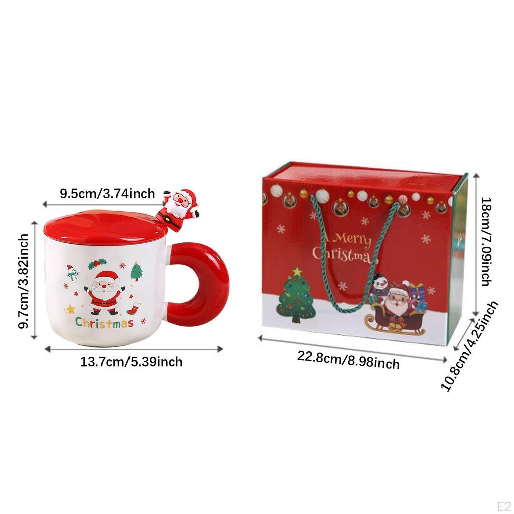 Christmas Mug Set Water Cup Lightweight Santa Cute Tea Coffee with Lid Spoon for Winter