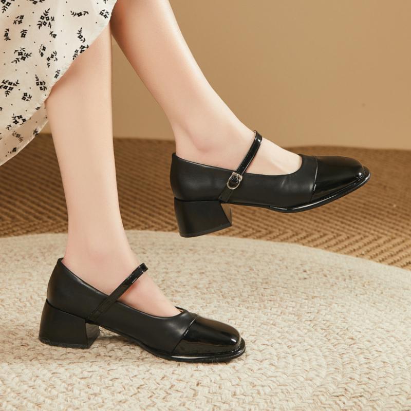 Туфли для женщин 2024 года, симпатичная женская летняя обувь Мэри Джейн, обычная кожа, повседневная, японский стиль, Лолита, готика, кавайи, квадратный носок