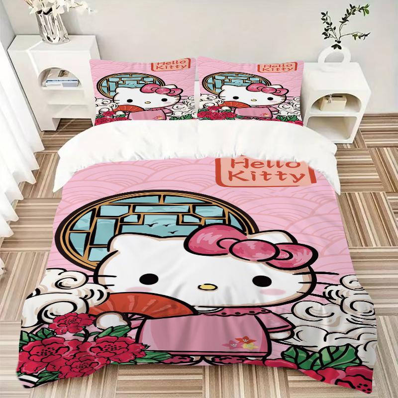 3 шт. Постельное белье в древнем стиле с рисунком Hello Kitty, комплект из трех предметов (1 Наволочка + 2 Наволочки, Без Наполнителей),  Мягкий и удобный W004