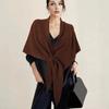 Women Shawl Wraps Solid Color Winter Neck Warm Knitted Cardigan Cape Imitation Wool Cashmere Shoulder Poncho Coat Shawl Scarf