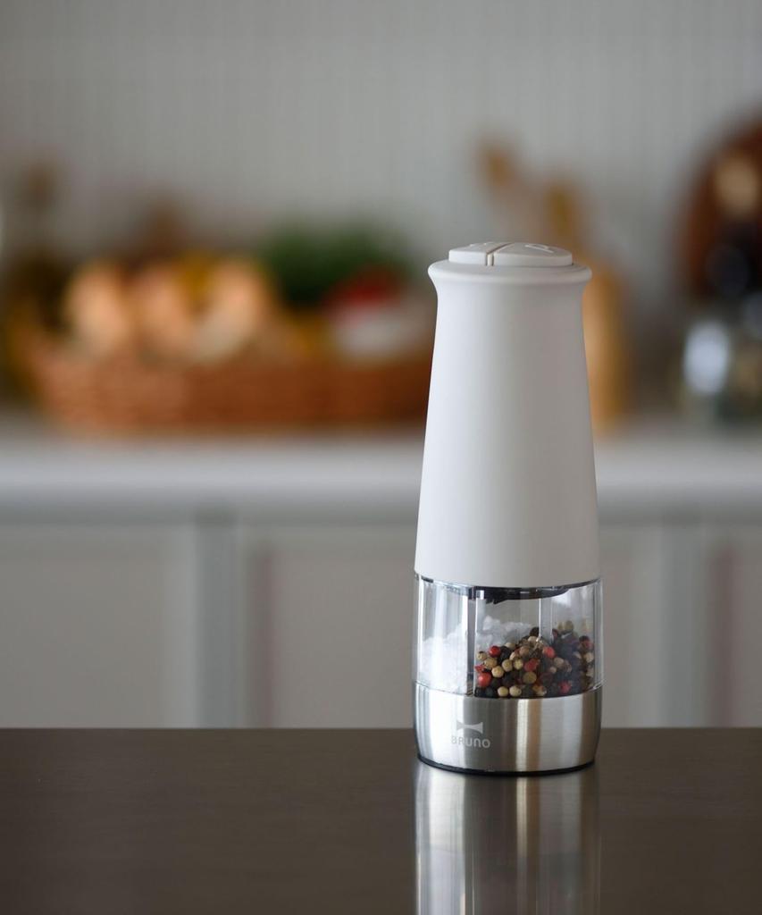 BRUNO Electric Pepper Mill, Single-Handed, Two-in-One, Double-Automatic Spice Mill, Stylish Greige (BHK298-GRG)